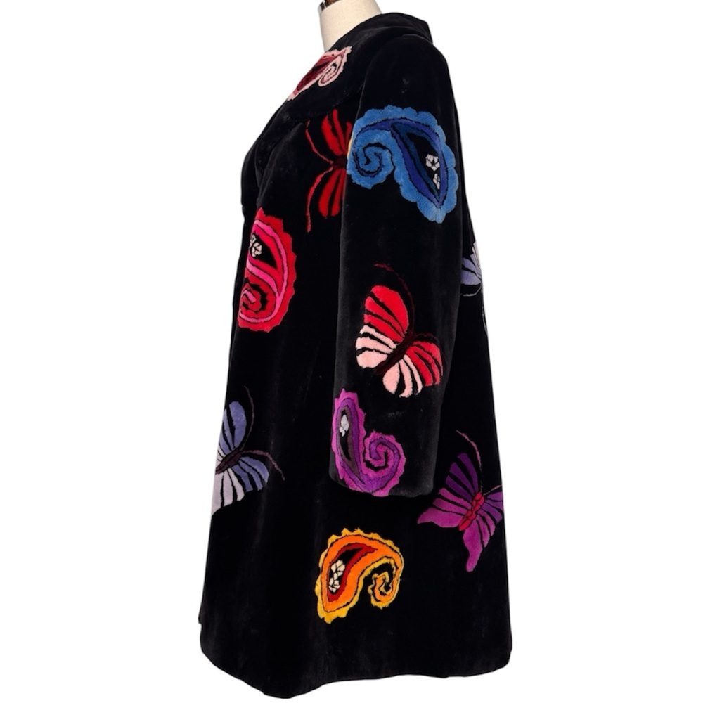 Authentic Zuki Sheared Real Beaver Coat with Butterfly & Paisley Motif - RARE - Picture 5 of 12